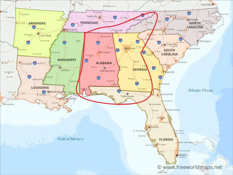 Herron Aerials coverage area map for Northwest Florida, Alabama, and Southwest Georgia